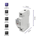 Podstawa bezpiecznikowa Qoltec z diodą + bezpiecznik DC | 1P | 1000V | 20A | 10x38 | solar
