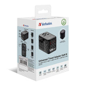 Adapter podróżny Verbatim UTA-10 GaN III globalny 2xUSB-C PD 3.1 QC 4+ 140W, 1xUSB-C PD 3.0 18W, 1xUSB-A QC 3.0 18W