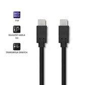 Kabel USB Qoltec 3.1 typ C męski | USB 3.1 typ C męski | 3m | Czarny