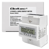 Miernik zużycia enrgii Qoltec na szynę DIN | Trójfazowy elektroniczny licznik | 400V | 100A | LCD | 4P