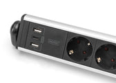 Listwa zasilająca DIGITUS biurowa 45° 6 gniazdowa 2xUSB-A 1xUSB-C (5V/3,4A) obrót 180° aluminiowa, z zaciskiem na blat