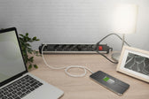 Listwa zasilająca DIGITUS biurowa 45° 6 gniazdowa 2xUSB-A 1xUSB-C (5V/3,4A) obrót 180° aluminiowa, z zaciskiem na blat