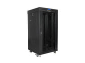 Szafa instalacyjna Rack stojąca 19" 22U 600x600 czarna drzwi szklane LCD Lanberg (flat pack)