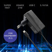 Ładowarka Qoltec Super FAST PD do Raspberry PI 5 | USB-C | 27W | 5-12V | 1.8-5A | Czarny