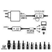 Selektor napięcia, kabel uniwersalny everActive USB-C PD - DC 5V, 9V, 12V, 15V, 20V - 10 wtyków
