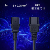 Kabel zasilający Qoltec IEC C13 | C14 | 3*0.75mm2 | 2m