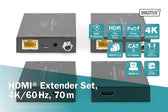 Przedłużacz/Extender DIGITUS HDMI 70m po skrętce Cat.5e/6/7 4K 60Hz PoC (Power over Cable) (zestaw)