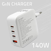 Ładowarka sieciowa Qoltec 140W GaN | 5-20V | 2.5-5A | 3xUSB-C PD | 1xUSB QC 3.0 | Biała