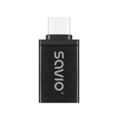 Adapter USB-A 3.1 (F)-USB-C 3.1 (M), SAVIO AK-80, Czarny