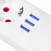 Listwa zasilająca Maclean MCE395 W, przedłużacz 5 gniazd + 3xUSB, 110-240V AC 50/60Hz, 2.1A max 2500W, 1,5m, biała