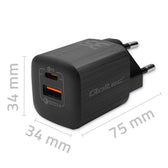 Ładowarka sieciowa Qoltec 35W GaN ULTRA | 5-20V | 2.25-3A | 1 x USB typ C PD | 1 x USB QC 3.0 | Czarna
