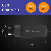 Ładowarka sieciowa Qoltec 90W GaN Super Fast | 5-20V | 3-4.5A | USB-C 3.1 | Laptop | Smartfon | Tablet