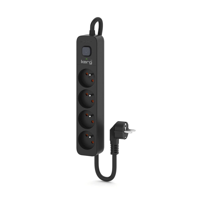 Urządzenie zasilające zabezpieczające KERG z wyłącznikiem 4 gniazda czarne 5m 16A H05VV-F 3x1,5mm2