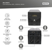 Zasilacz awaryjny UPS DIGITUS Line-Ineractive LCD 1000VA/600W, 2x12V/7Ah, AVR, 4x Schuko CEE 7/3, 2x RJ11, 1x USB 2.0 typ B
