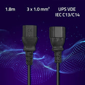 Kabel zasilający Qoltec IEC C13/C14 | 3x1.0mm2 | 1.8m